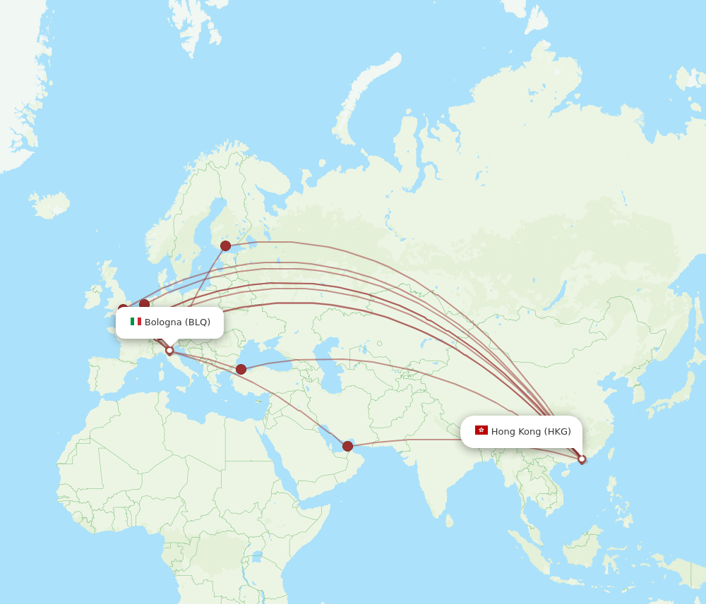 BLQ to HKG flights and routes map