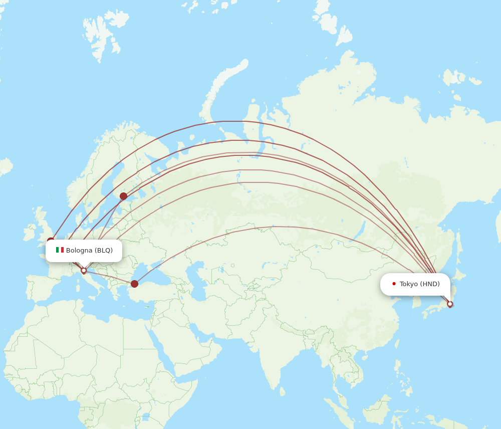 BLQ to HND flights and routes map