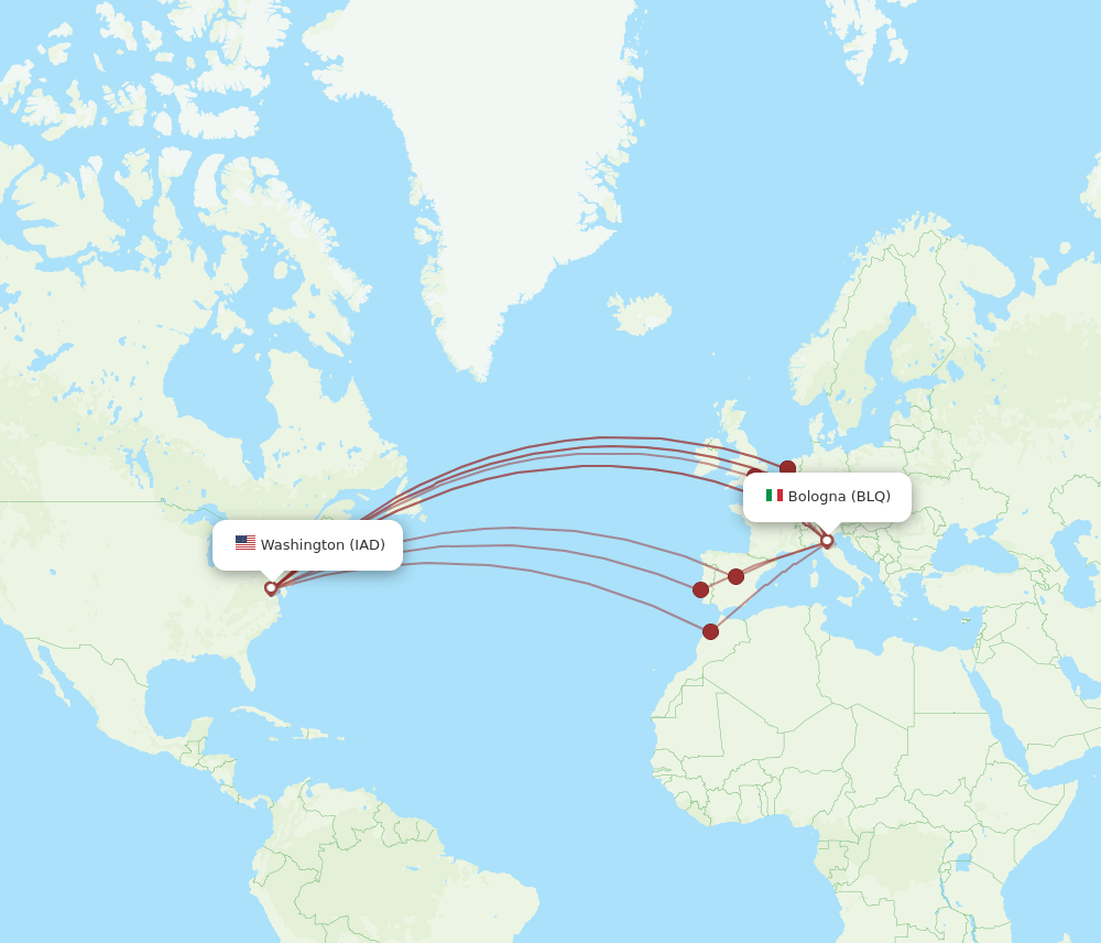 BLQ-IAD flight routes