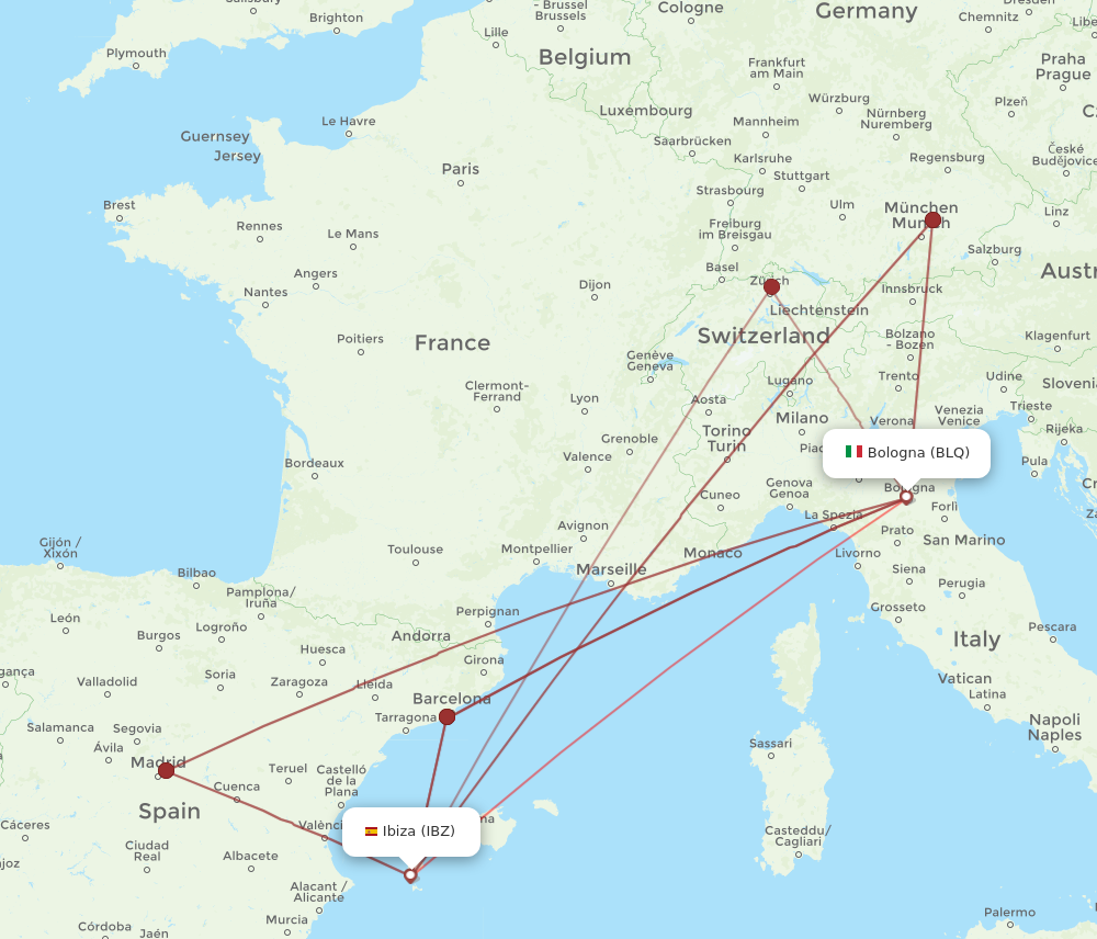 BLQ to IBZ flights and routes map
