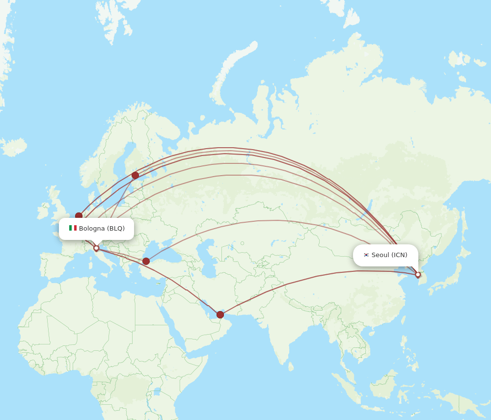 BLQ to ICN flights and routes map