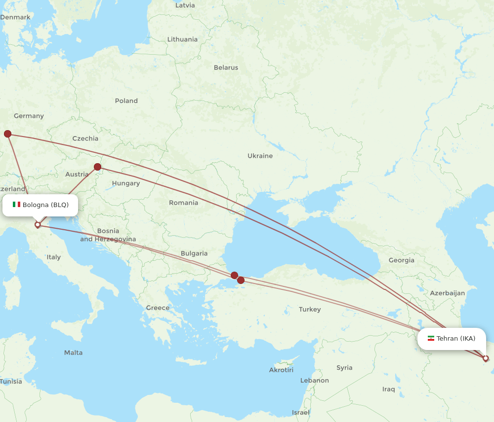 BLQ-IKA flight routes