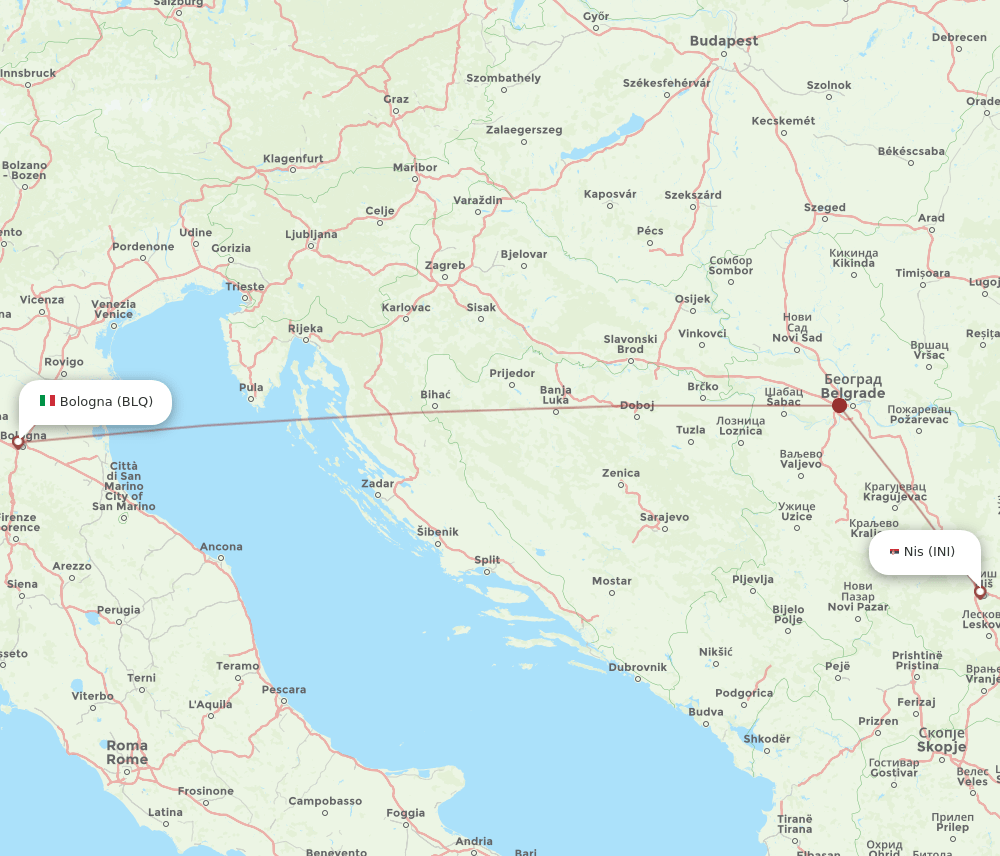 BLQ to INI flights and routes map