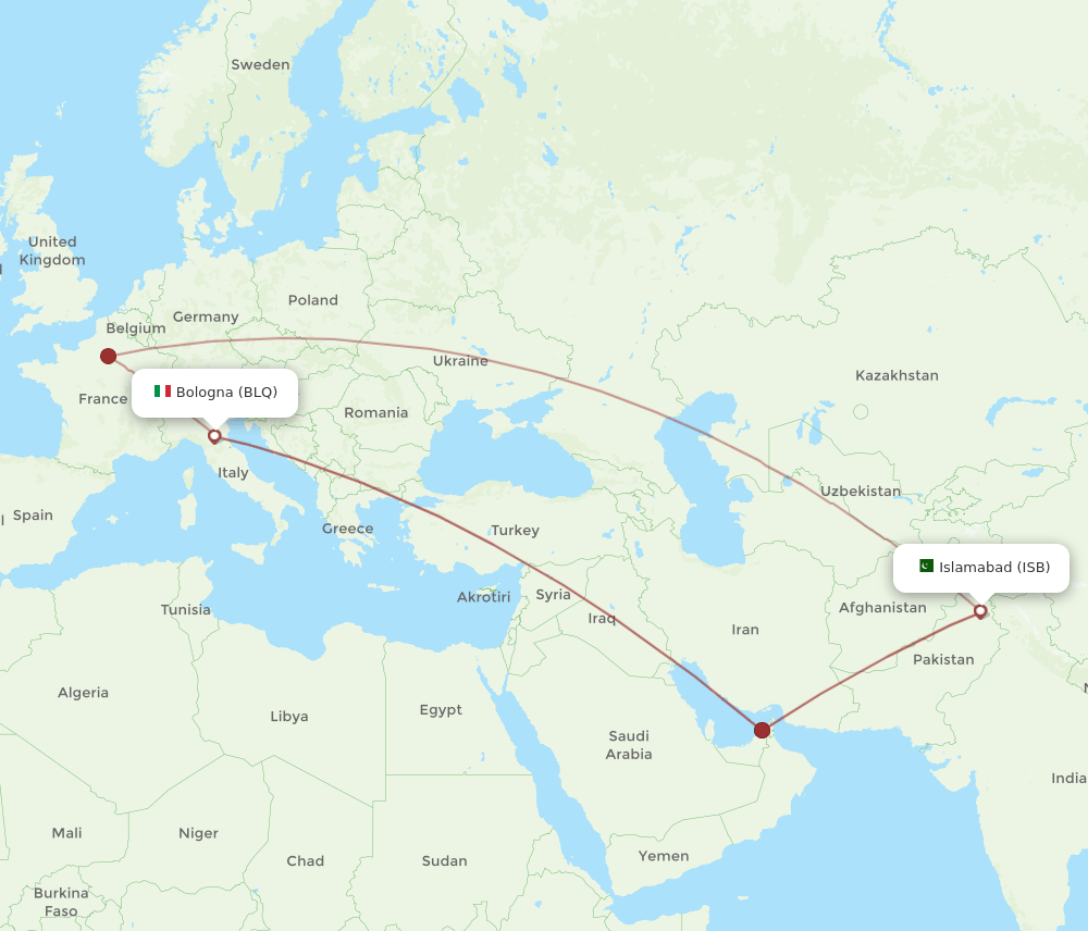 BLQ-ISB flight routes