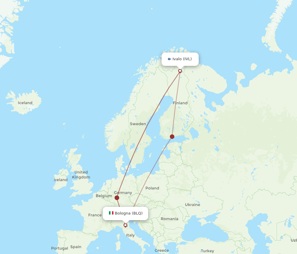 Bologna - Ivalo route map and flight paths