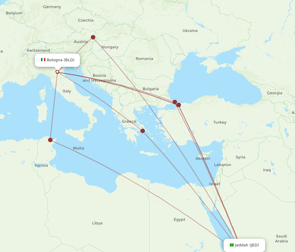 BLQ to JED flights and routes map