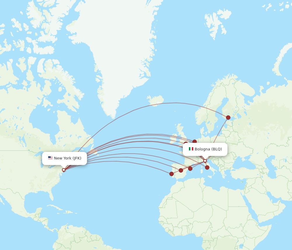 BLQ-JFK flight routes