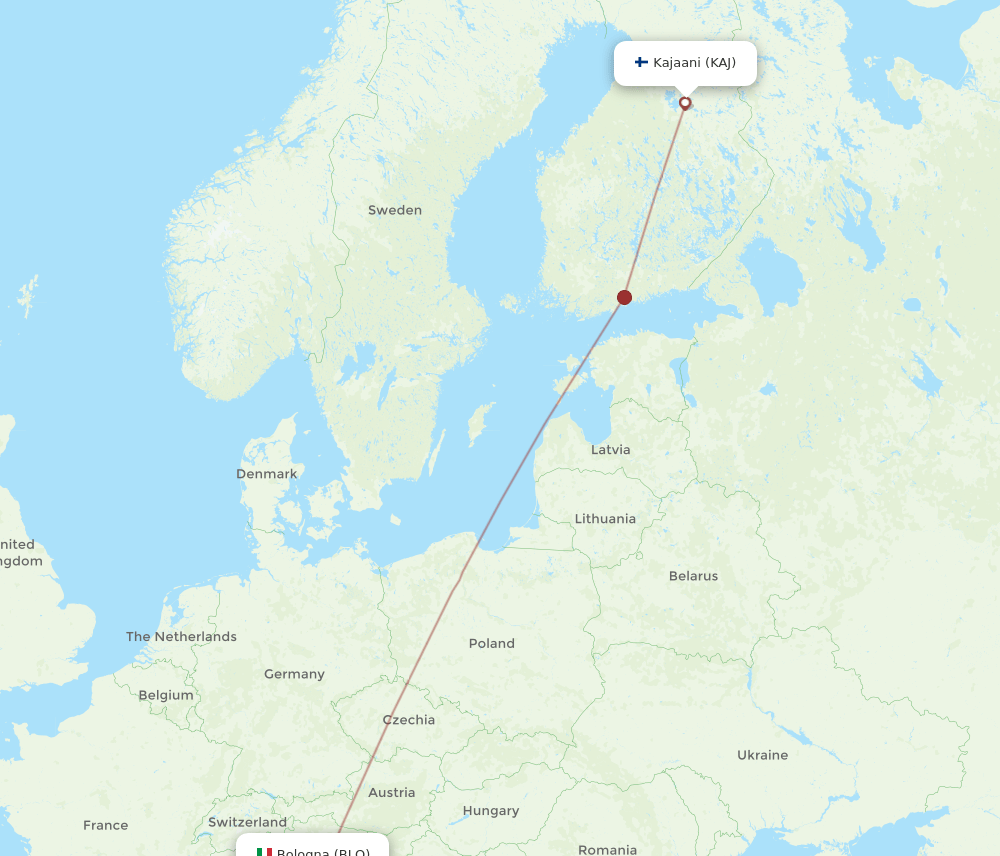 Kajaani - Bologna route map and flight paths