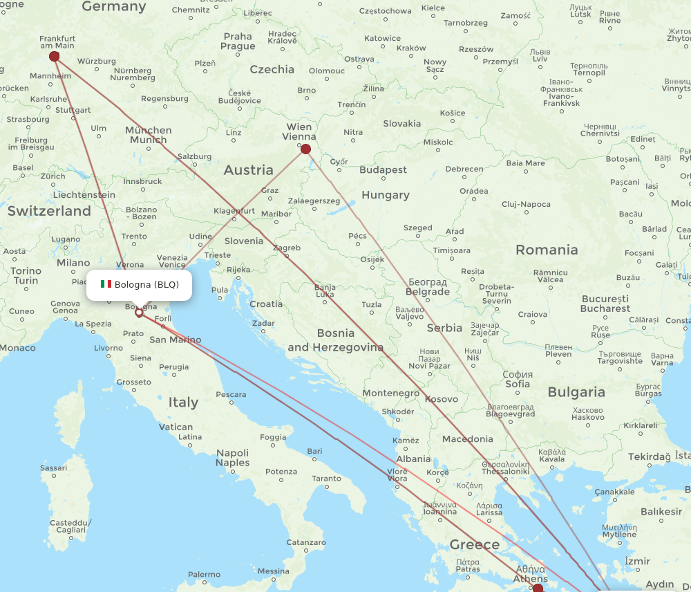 BLQ-KGS flight routes