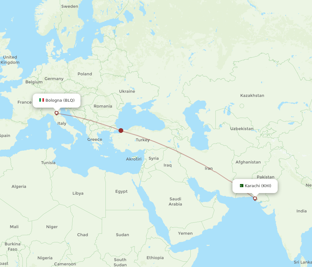 BLQ-KHI flight routes