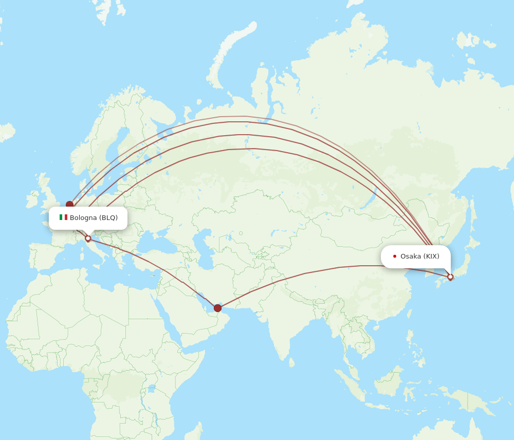 BLQ-KIX flight routes