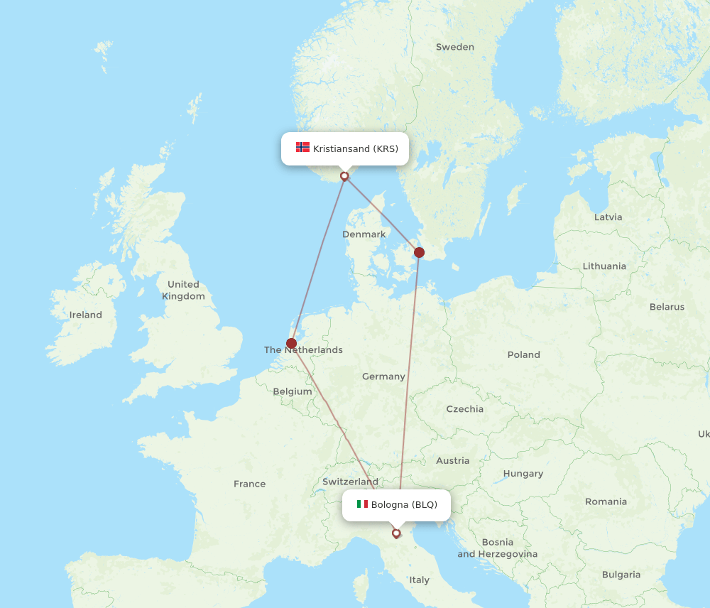 BLQ-KRS flight routes