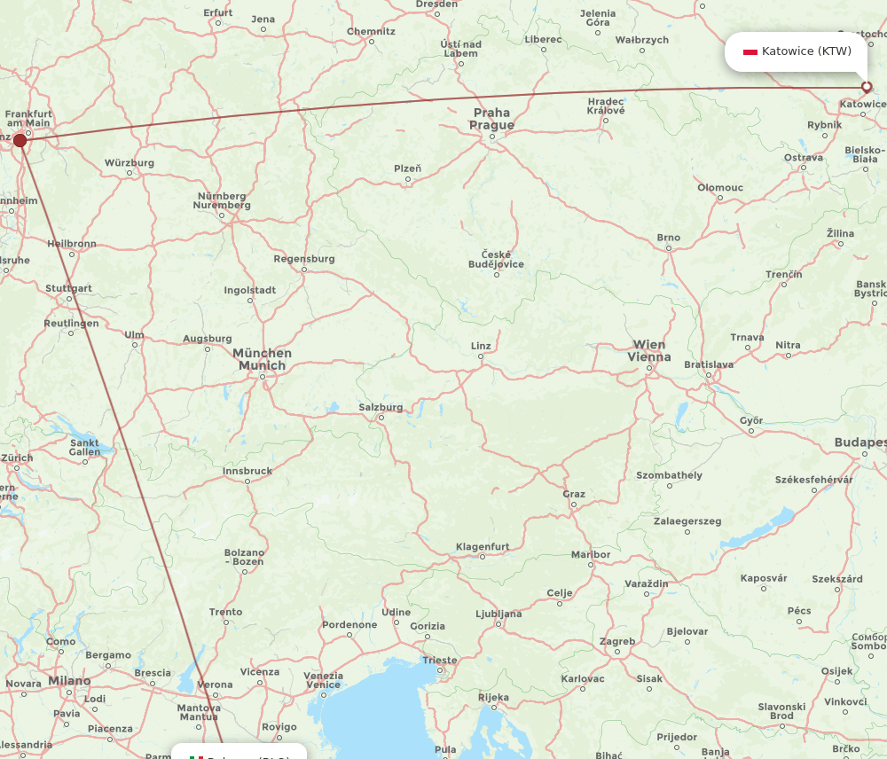 BLQ-KTW flight routes