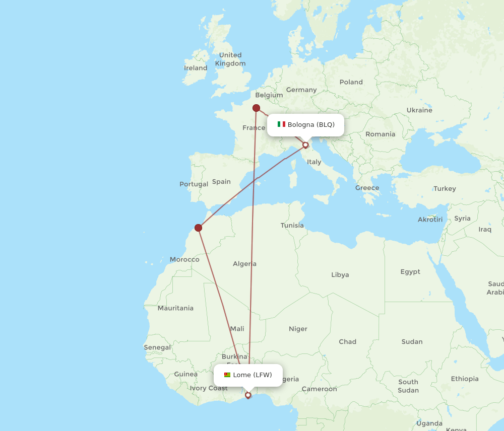 BLQ to LFW flights and routes map