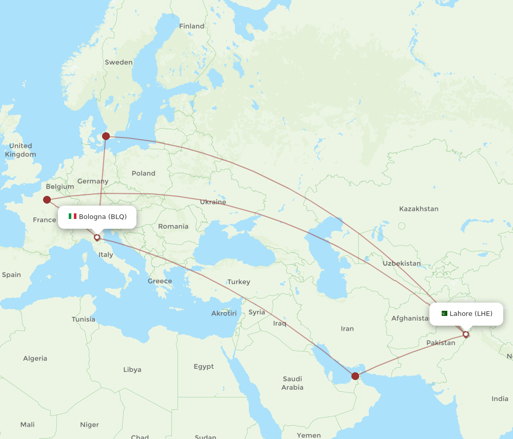 BLQ-LHE flight routes