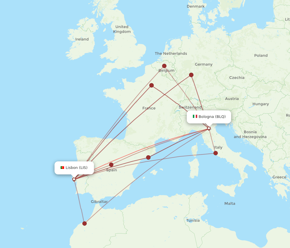 BLQ-LIS flight routes