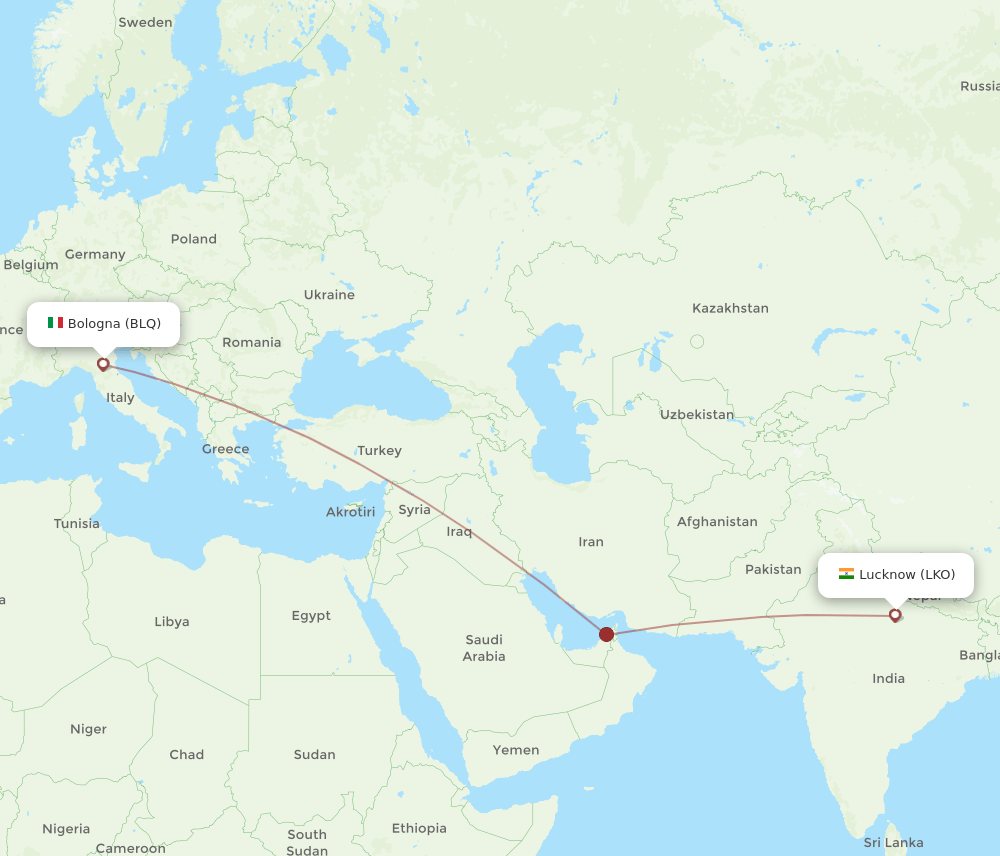 BLQ to LKO flights and routes map