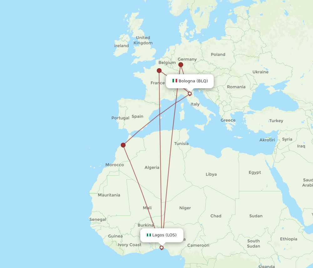 BLQ to LOS flights and routes map