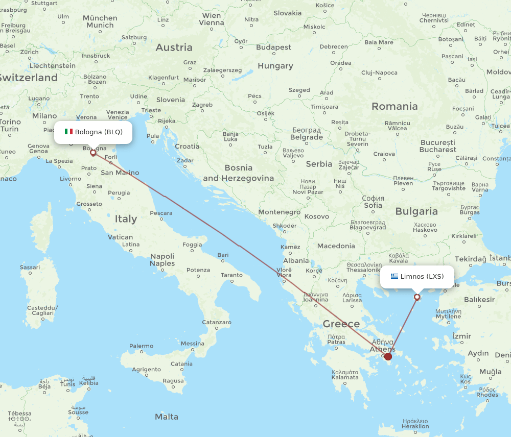 BLQ-LXS flight routes