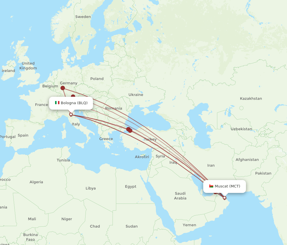 BLQ-MCT flight routes