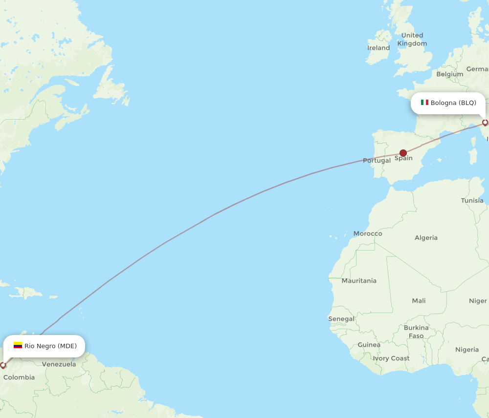 BLQ-MDE flight routes