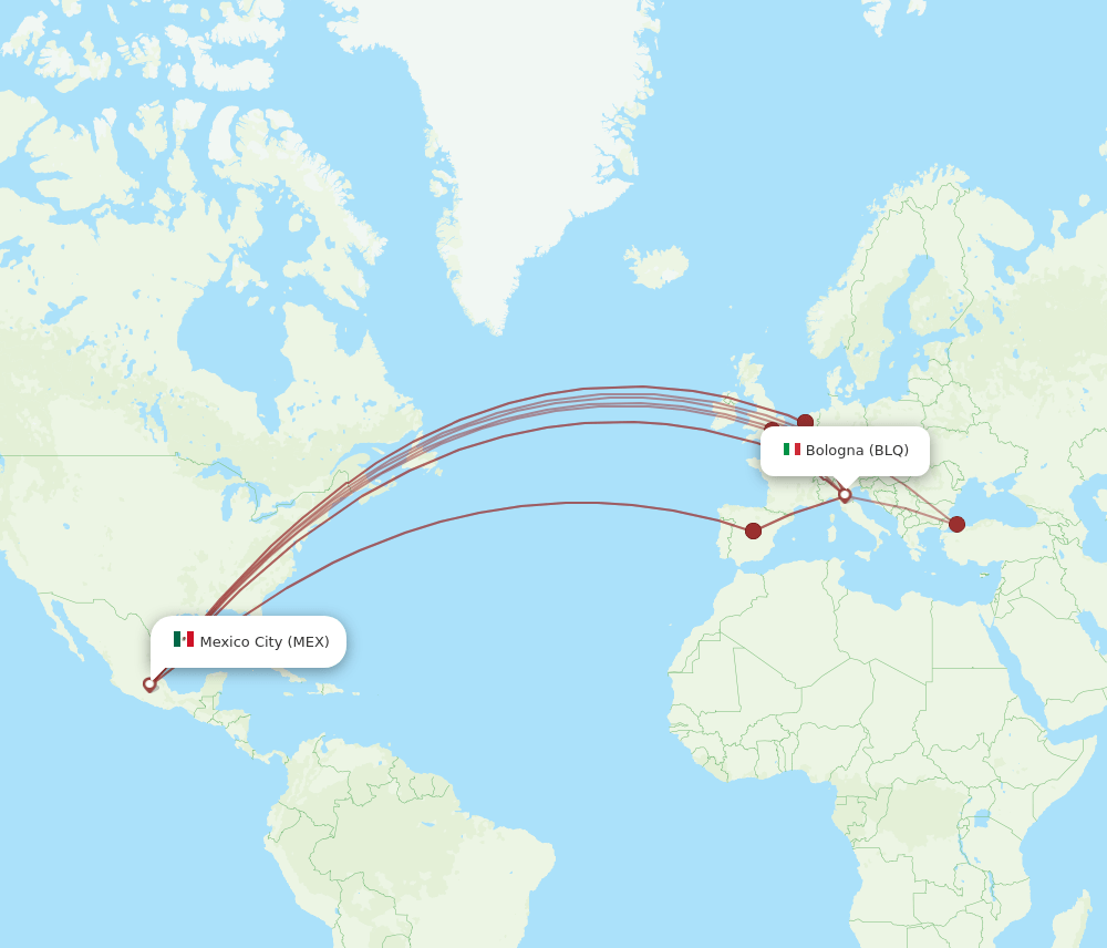 BLQ-MEX flight routes