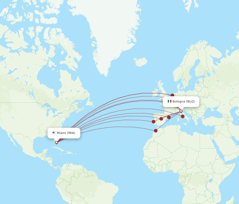 BLQ to MIA flights and routes map