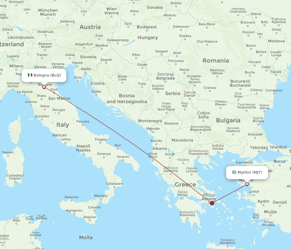 BLQ to MJT flights and routes map