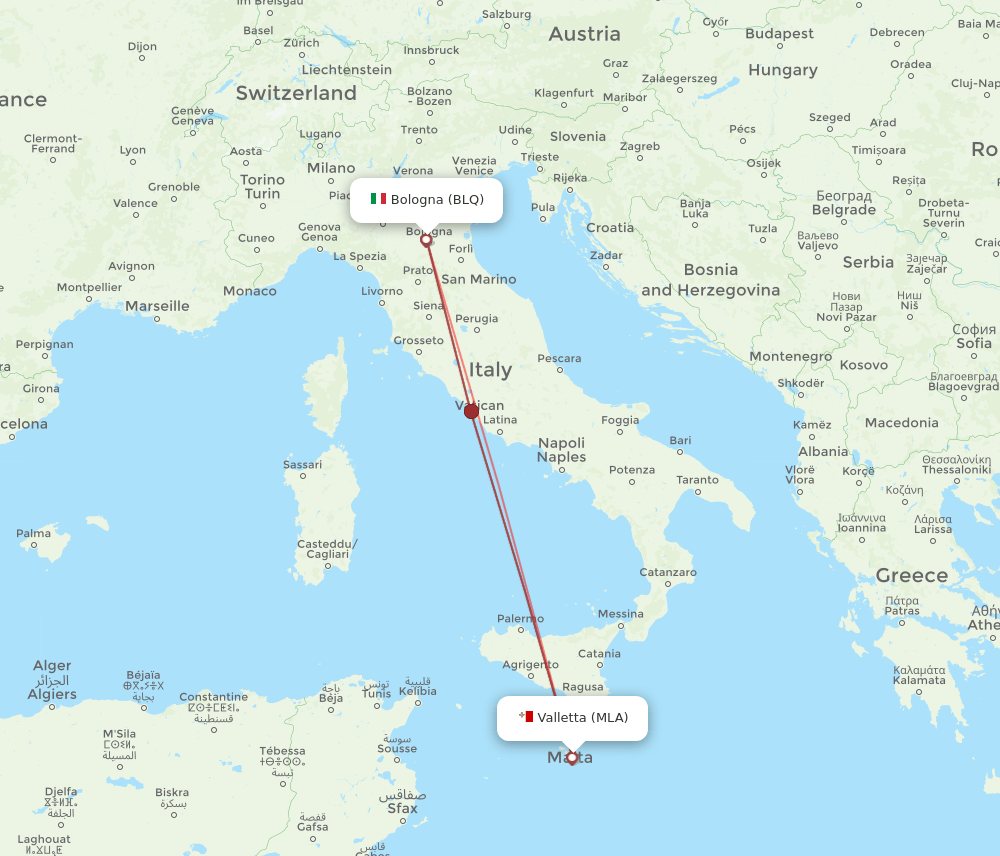 BLQ to MLA flights and routes map