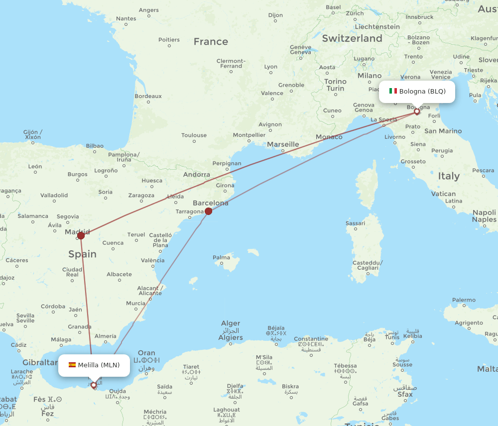 BLQ-MLN flight routes