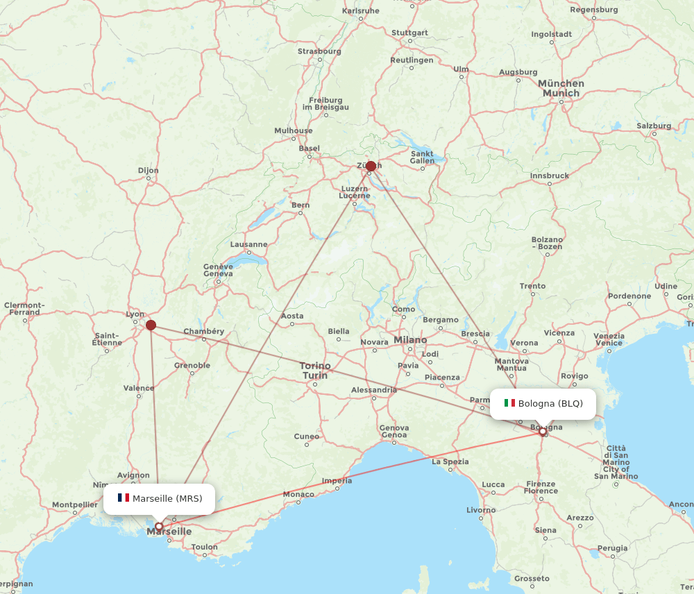 BLQ to MRS flights and routes map