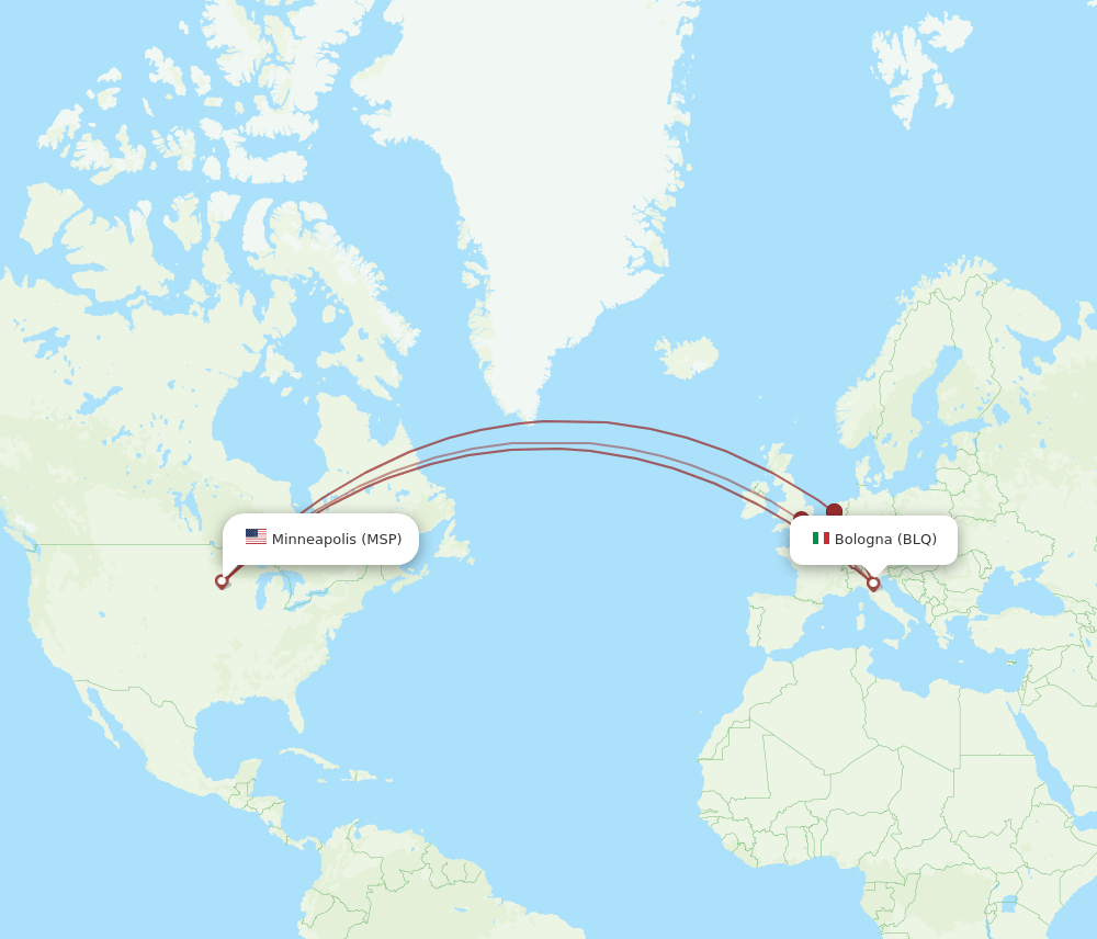 BLQ-MSP flight routes