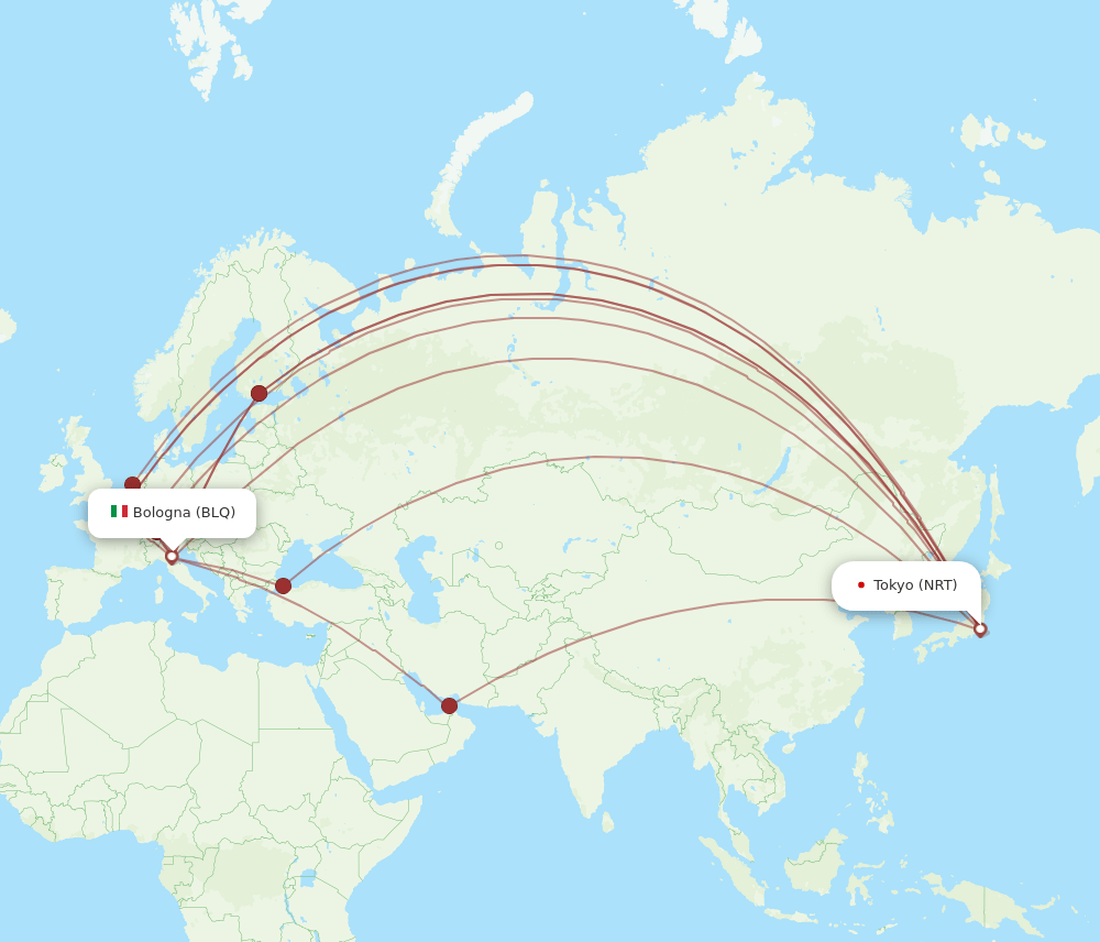 BLQ to NRT flights and routes map