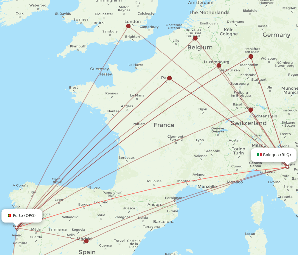 BLQ-OPO flight routes
