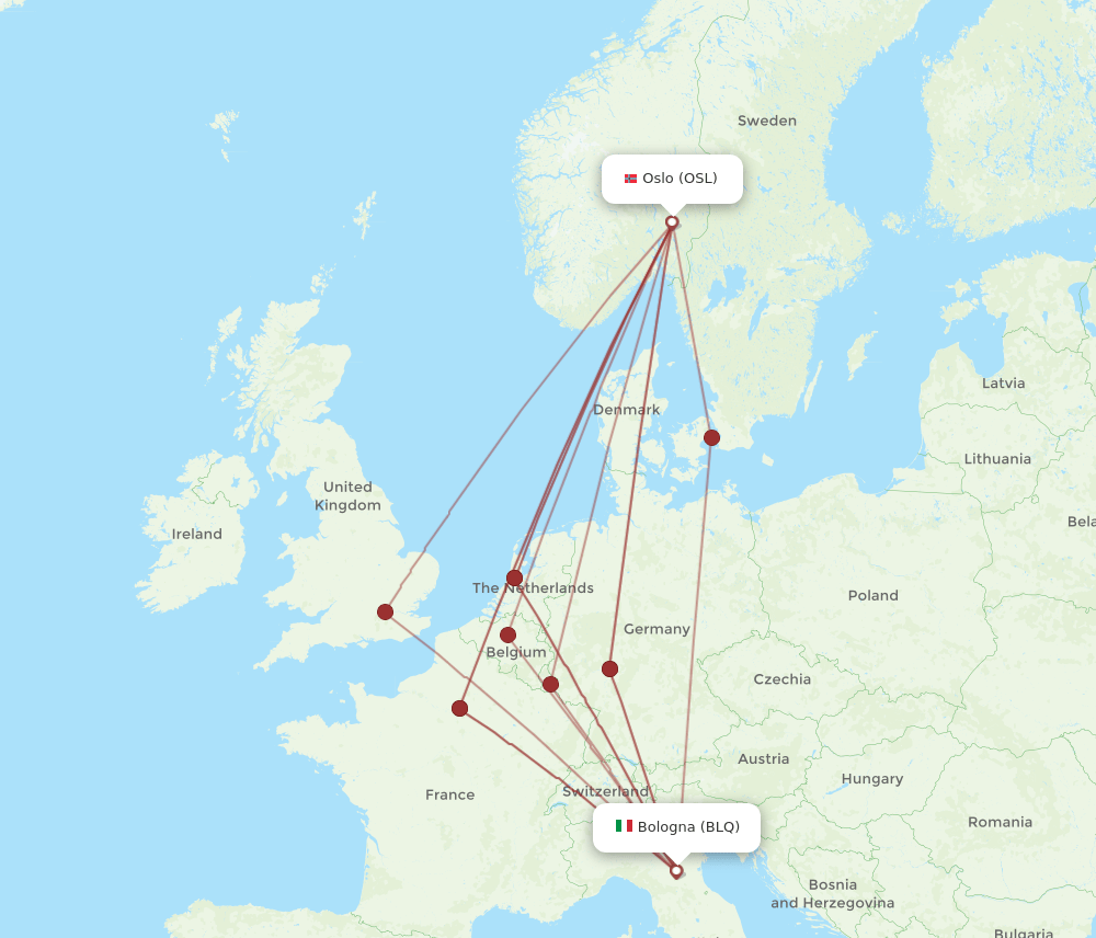 BLQ-OSL flight routes