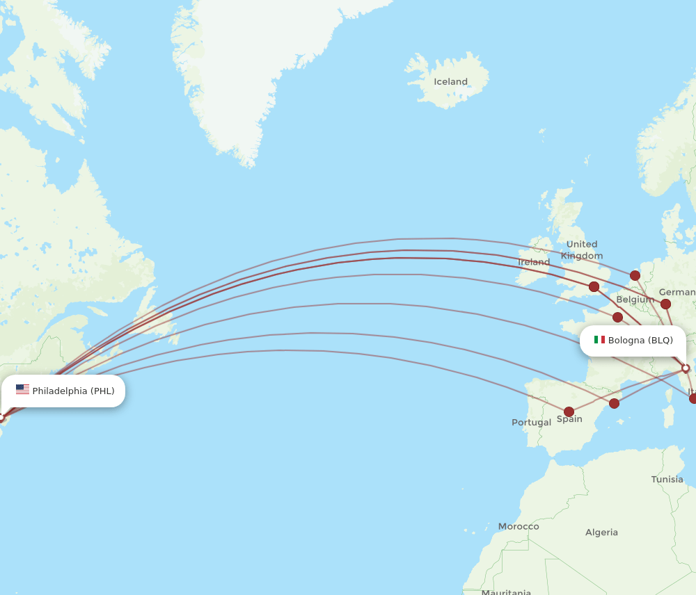 BLQ-PHL flight routes
