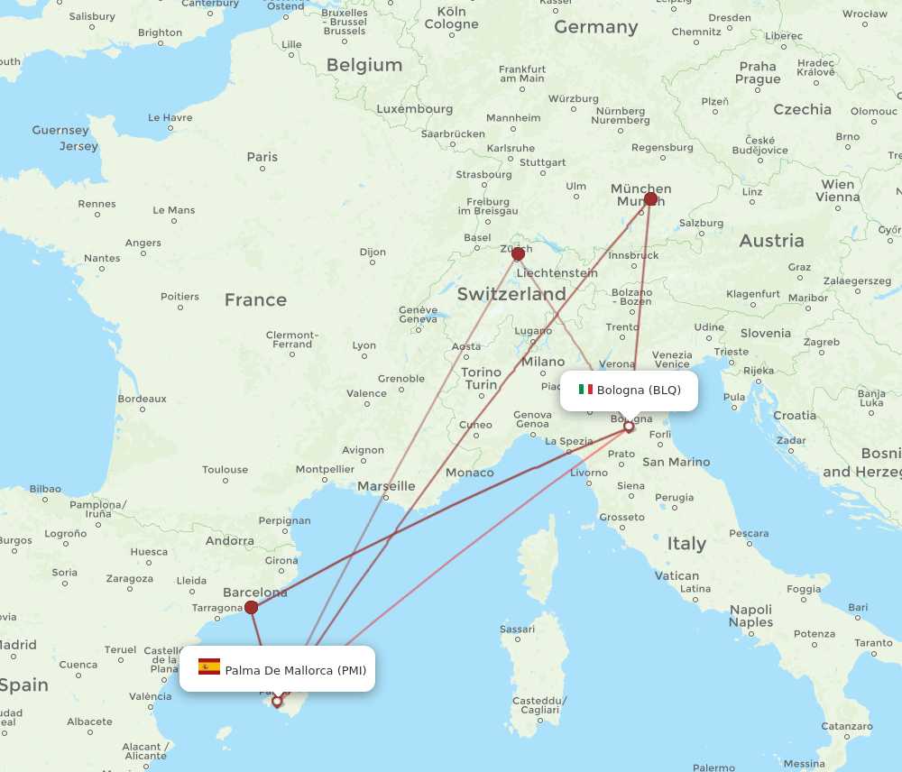 BLQ to PMI flights and routes map