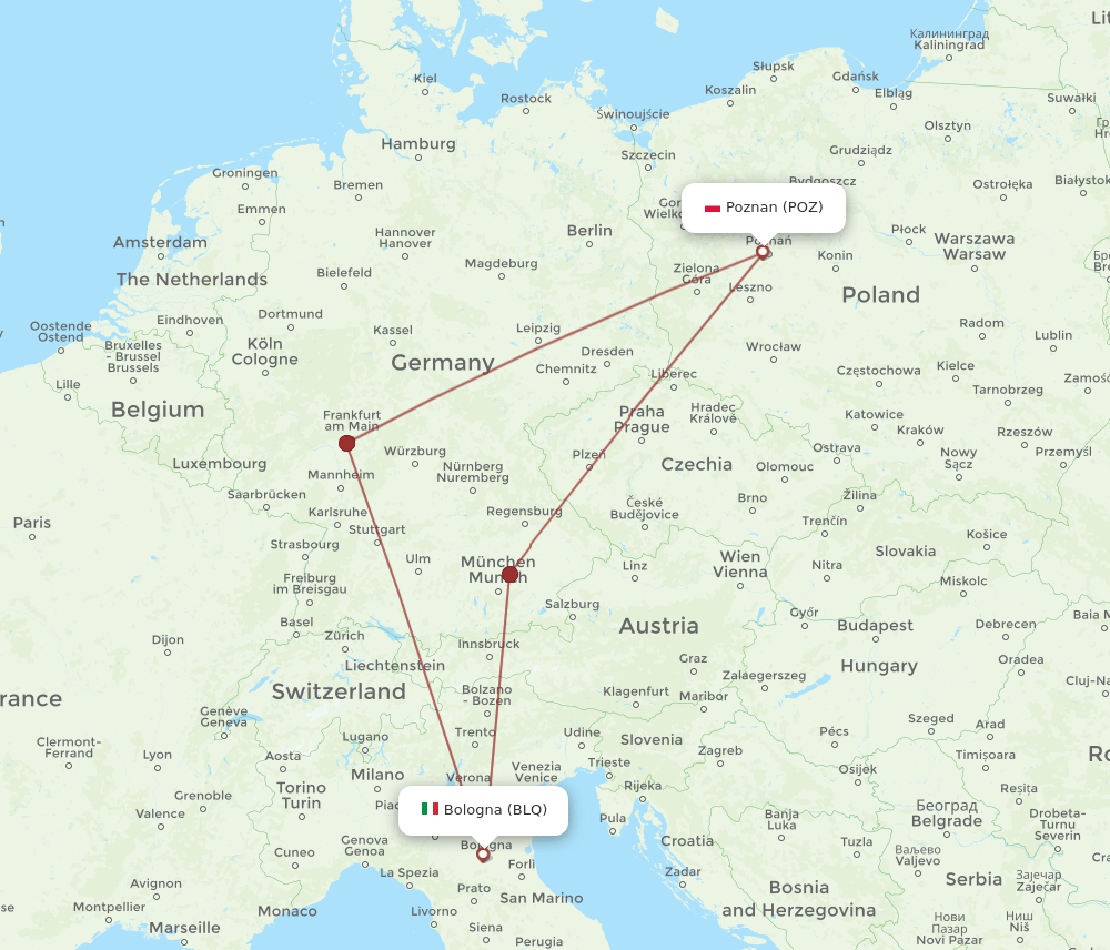 BLQ-POZ flight routes