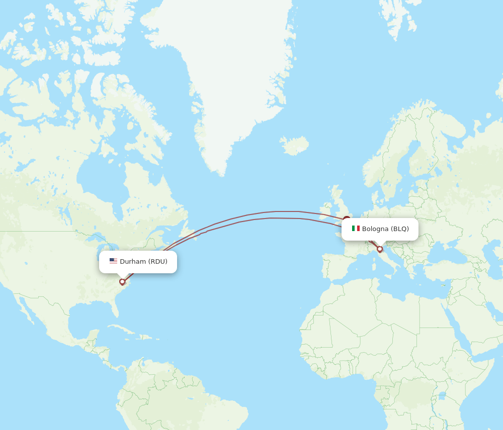 BLQ to RDU flights and routes map
