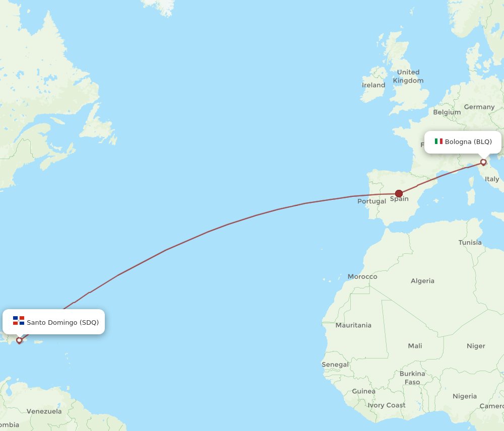 BLQ to SDQ flights and routes map
