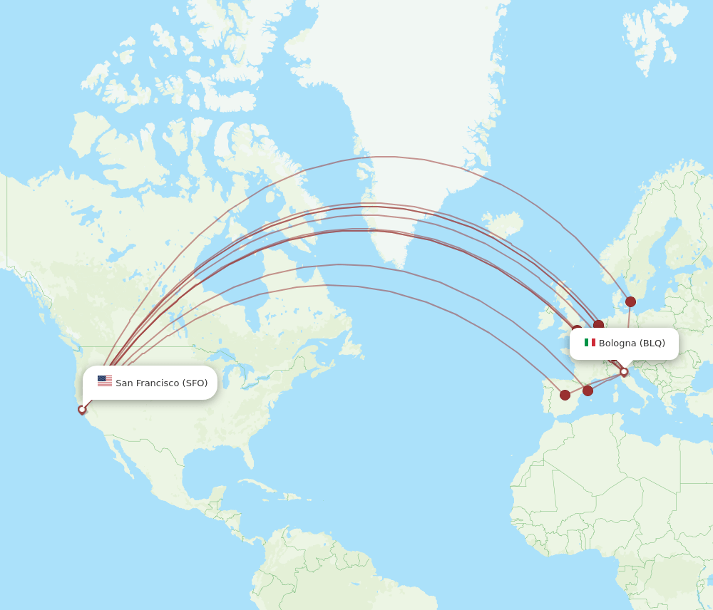 BLQ-SFO flight routes