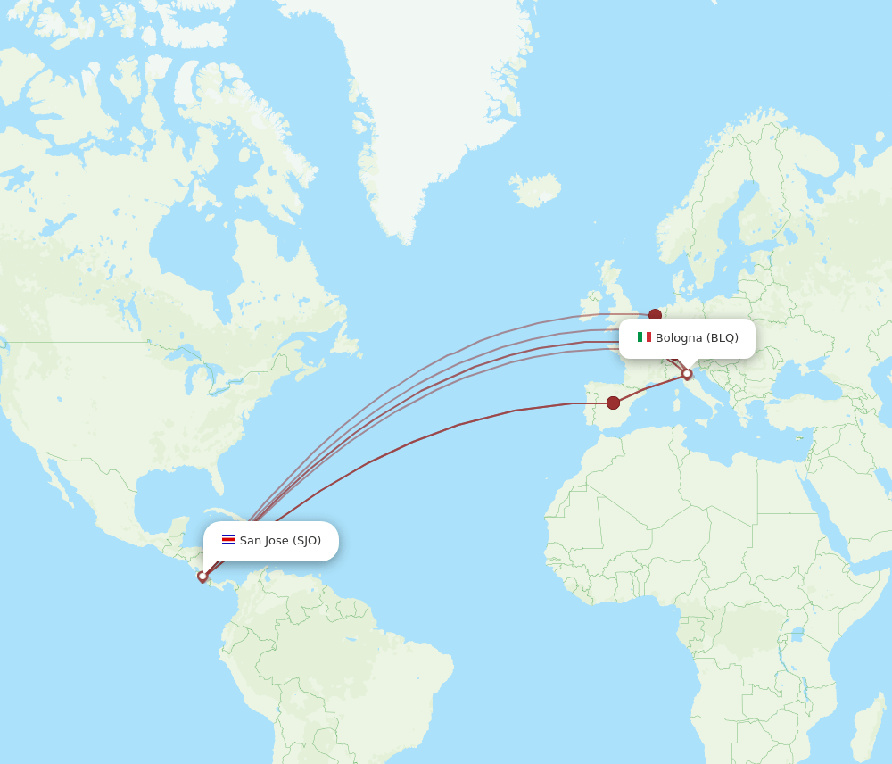 BLQ-SJO flight routes