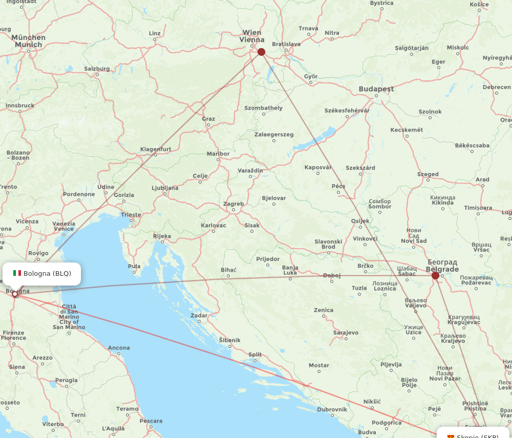 BLQ-SKP flight routes