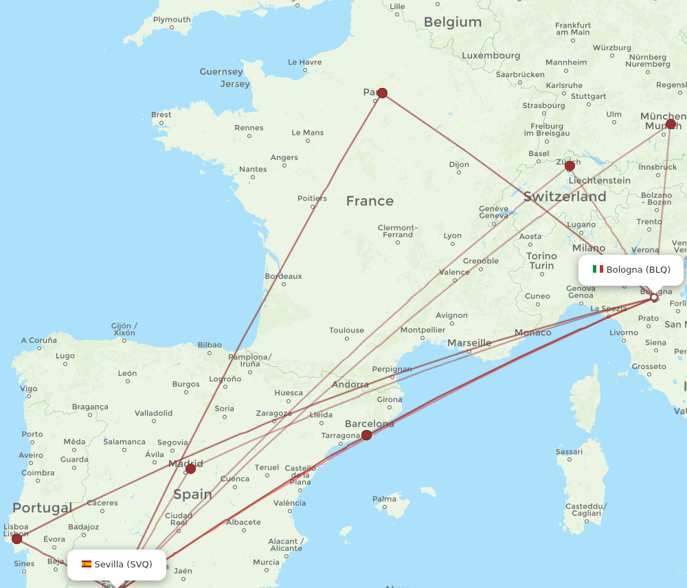 BLQ to SVQ flights and routes map