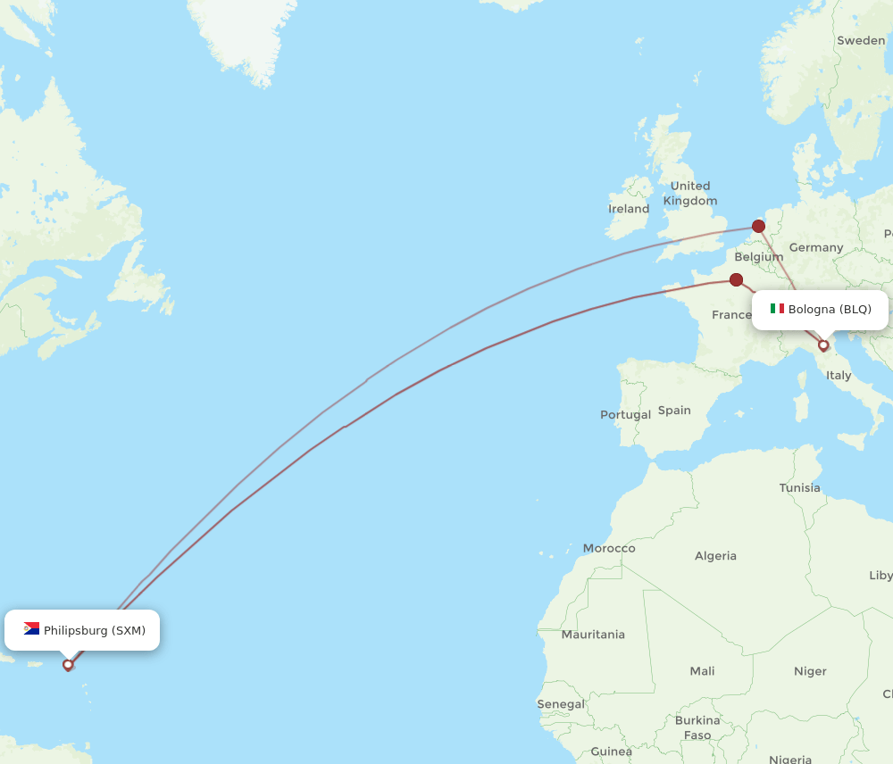 BLQ-SXM flight routes