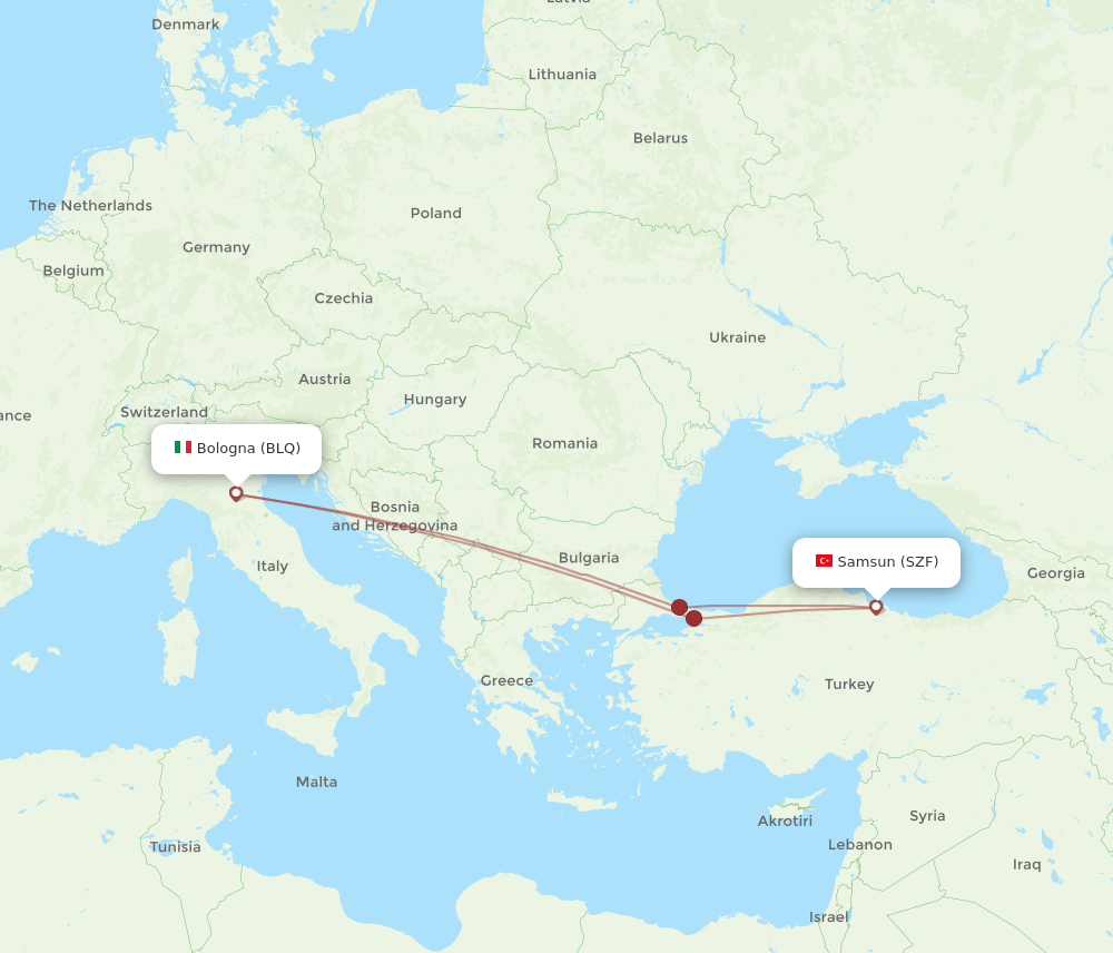 BLQ-SZF flight routes