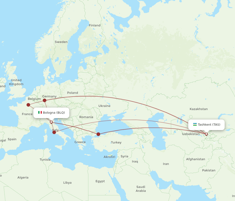 BLQ-TAS flight routes