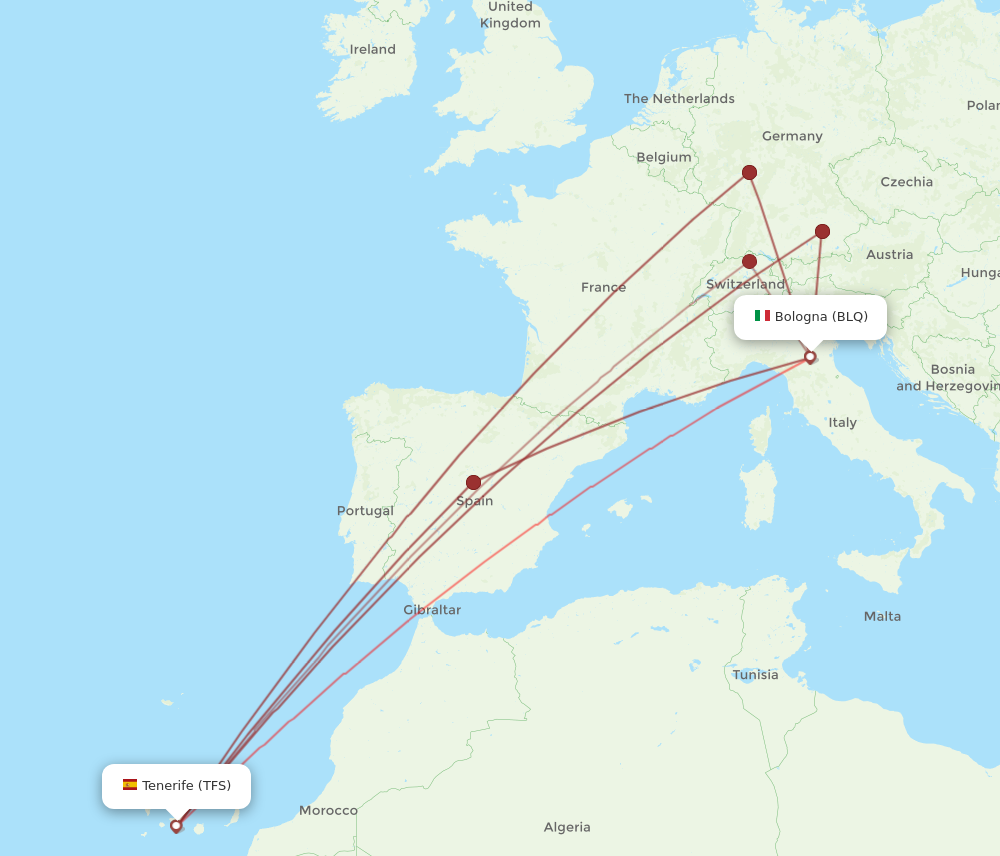 BLQ to TFS flights and routes map