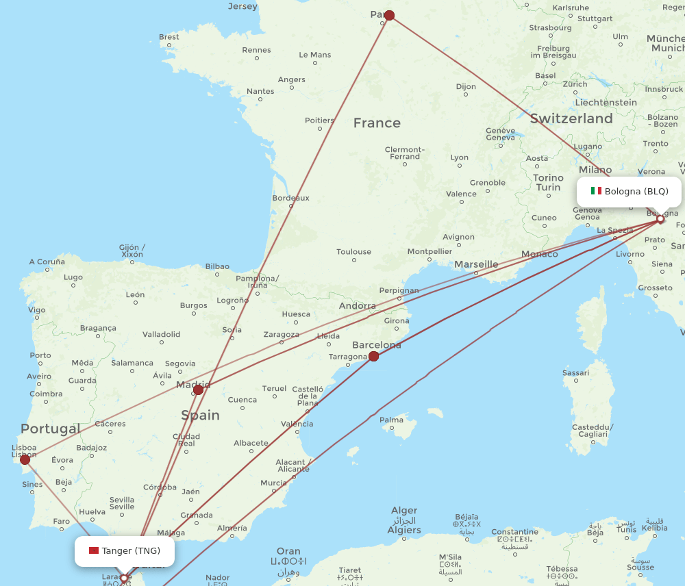 BLQ-TNG flight routes