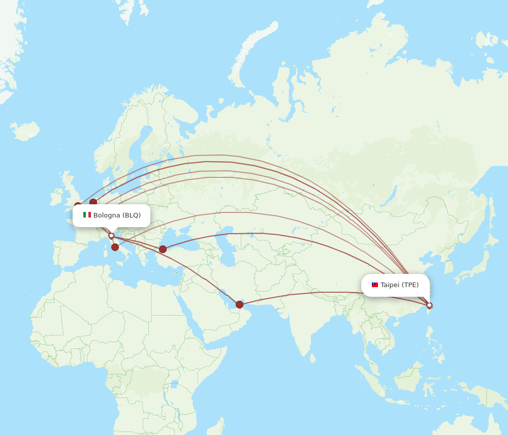 BLQ-TPE flight routes